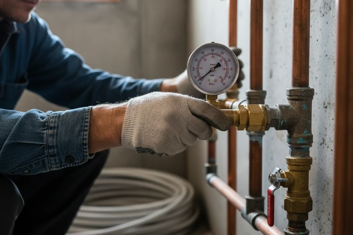 Pressure testing a repaired line during Water Line Repair in Dickerson